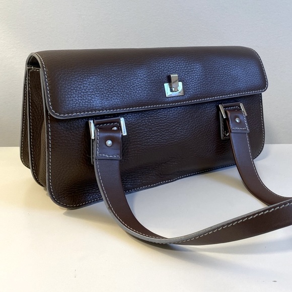 Lambertson Truex leather handbag. Brown with blue trim. - Picture 3 of 14